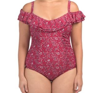 Profile Gottex Plus Red Ruffle One Piece Swimsuit Bathing suit Swimwear Beach